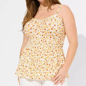 Torrid White Floral Super Soft Sweetheart Ruched Babydoll Top in Size 2 (18/20)